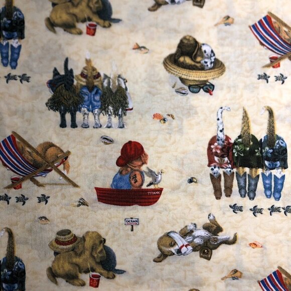 Quilt Cotton Fabric Material - 2 yards Dog Cat Tails Beach Sand Pet Vacation #38 - Picture 1 of 5